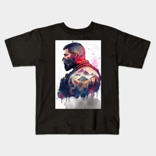 Soldier In A Gas Mask Watercolor Double Exposure Kids T-Shirt